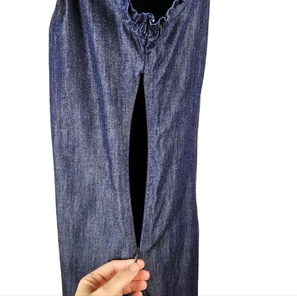 Liz Claiborne Blue Jean Cotton Dress Size Medium Peephole front babydoll sleeves - Picture 4 of 8